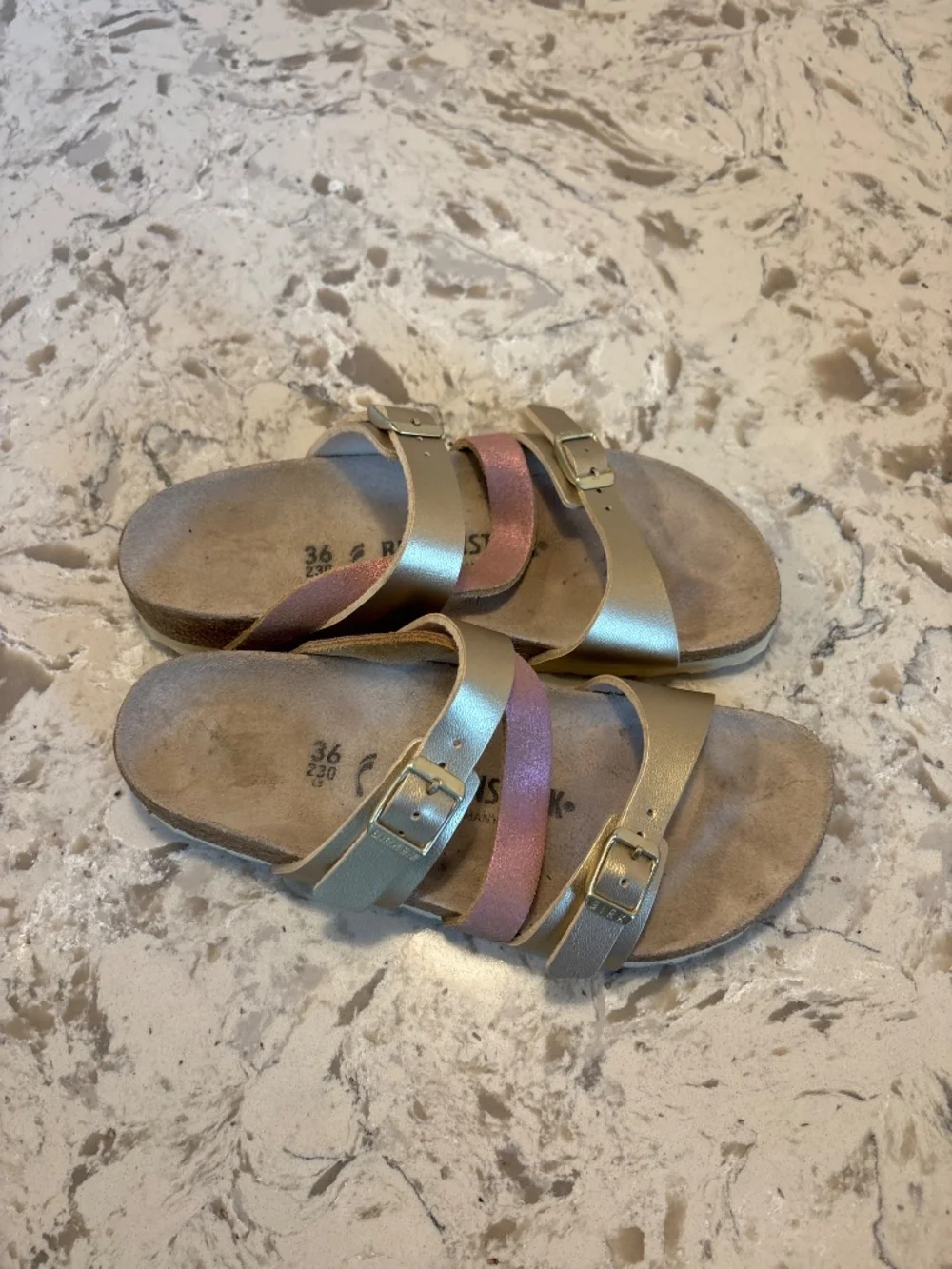 Women’s Birkenstock Salina Gold Pink Burko Flor Sandals  36